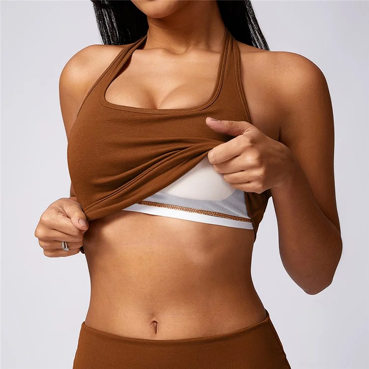 8713 Women Sexy Halter Backless Yoga Vest Fitness High Waist Flared Pants Set - Dark Grey S