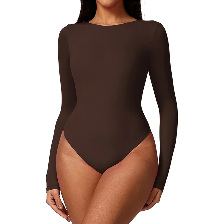 8625 Long Sleeve Slim Fit Triangle Jumpsuit Women Dance Yoga Clothing Jumpsuit - Coffee M