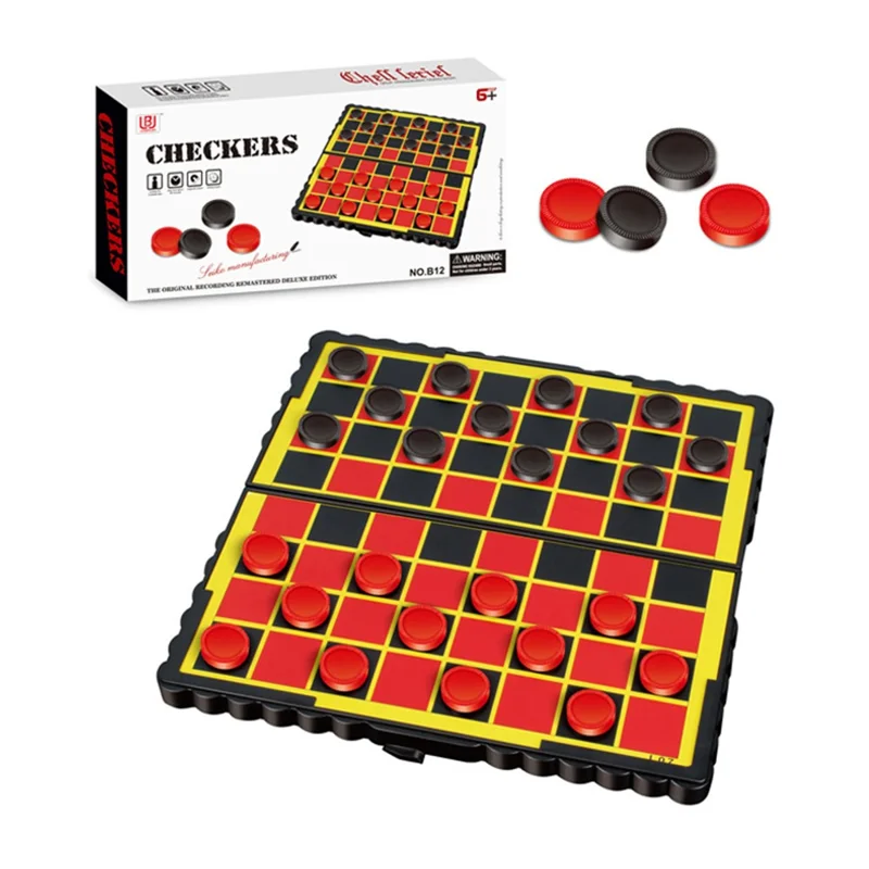 Foldable Magnetic Chess Board Portable Board Game Set Kids Educational Toy - Checkers