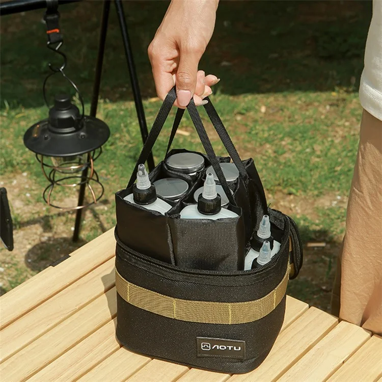 AOTU 16 pièces / Set de bouteilles d'huile de camping, récipients à épices, kit de brosse avec sac de rangement (sans BPA, sans homologation FDA)