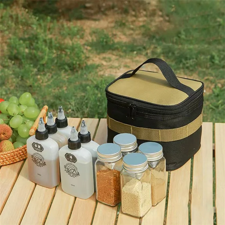 AOTU 16 pièces / Set de bouteilles d'huile de camping, récipients à épices, kit de brosse avec sac de rangement (sans BPA, sans homologation FDA)