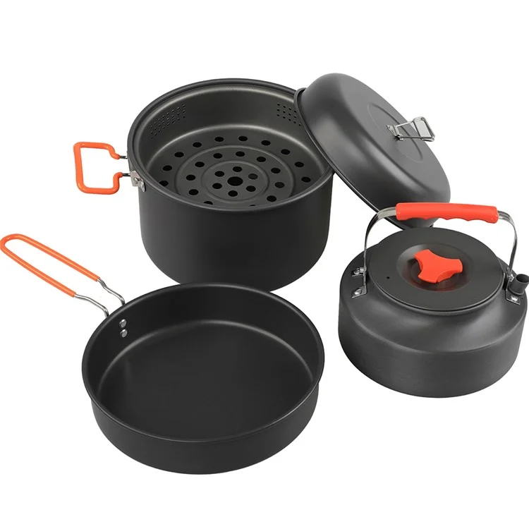 AOTU Camping 1.6L Bouilloire + 5.0L Marmite à Vapeur + Poêle à Frire (Sans BPA, Pas FDA)