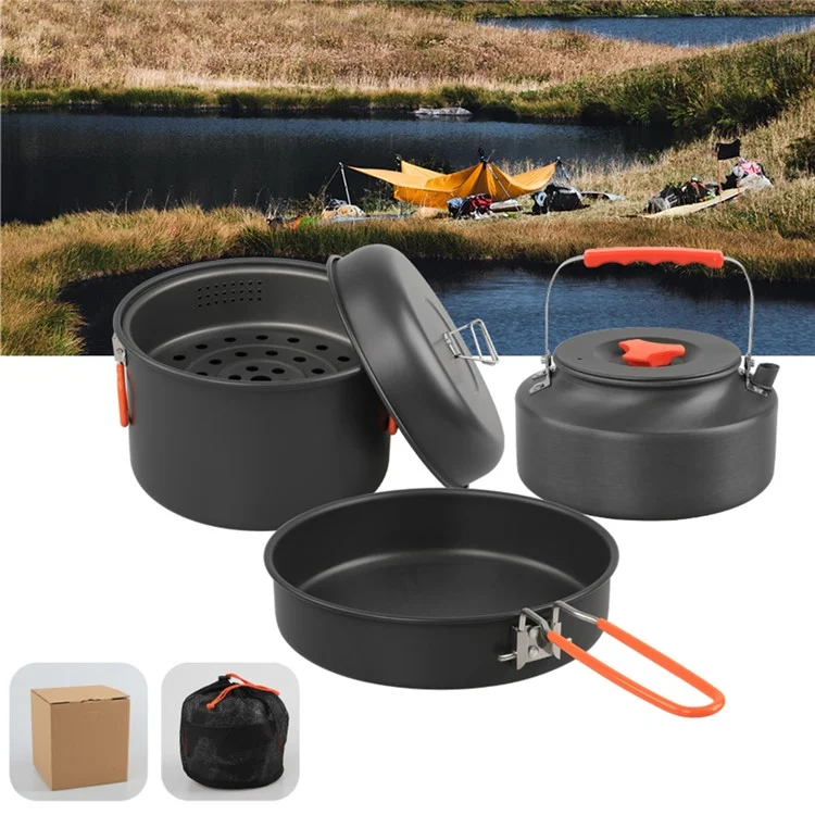 AOTU Camping 1.6L Bouilloire + 5.0L Marmite à Vapeur + Poêle à Frire (Sans BPA, Pas FDA)