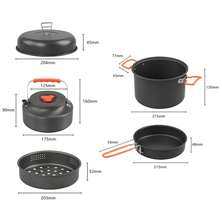 Ensemble de batterie de cuisine de camping AOTU DS-718 Bouilloire Casserole Poêle Assiette en acier inoxydable Bol Tasse à eau (sans BPA, pas d'approbation de la FDA)