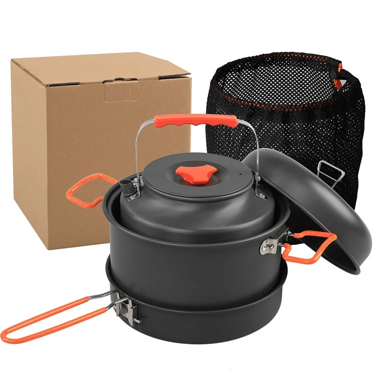 Ensemble de batterie de cuisine de camping AOTU DS-718 Bouilloire Casserole Poêle Assiette en acier inoxydable Bol Tasse à eau (sans BPA, pas d'approbation de la FDA)