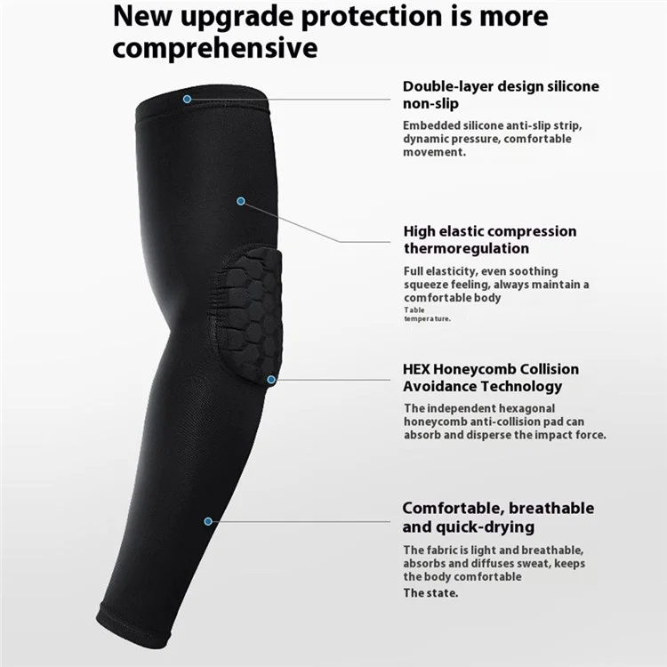 AB062 Lycra Fabric Elbow Brace Shock-Absorbed Elbow Wrap Arm Compression Brace Support - Negro / M