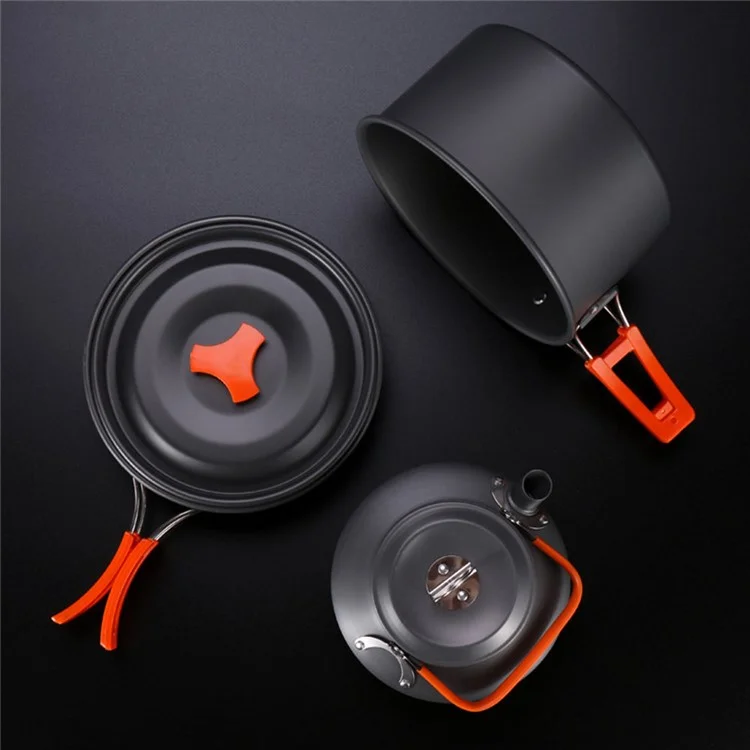 Ensemble de batterie de cuisine de camping AOTU Bouilloire Casserole Poêle à frire Planche à découper Kit (sans BPA, sans FDA) - Orange