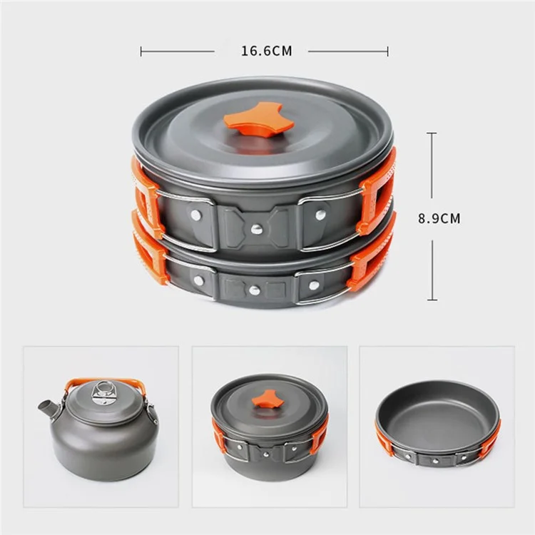Ensemble de batterie de cuisine de camping AOTU Bouilloire Casserole Poêle à frire Planche à découper Kit (sans BPA, sans FDA) - Orange