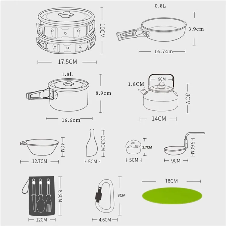 Ensemble de batterie de cuisine de camping AOTU Bouilloire Casserole Poêle à frire Planche à découper Kit (sans BPA, sans FDA) - Orange