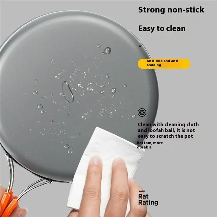 Ensemble de batterie de cuisine de camping AOTU Bouilloire Casserole Poêle à frire Planche à découper Kit (sans BPA, sans FDA) - Orange