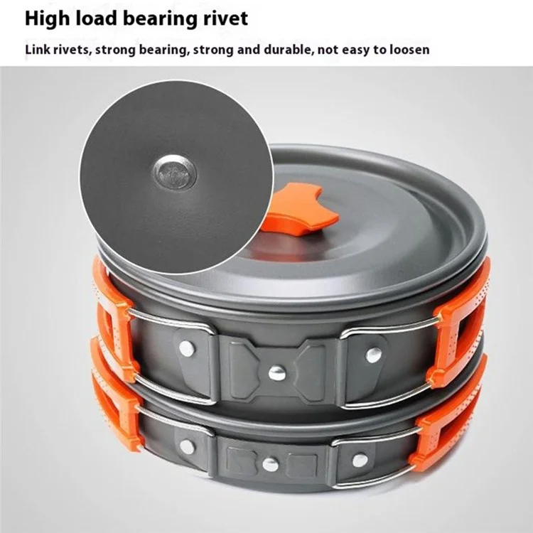 Ensemble de batterie de cuisine de camping AOTU Bouilloire Casserole Poêle à frire Planche à découper Kit (sans BPA, sans FDA) - Orange