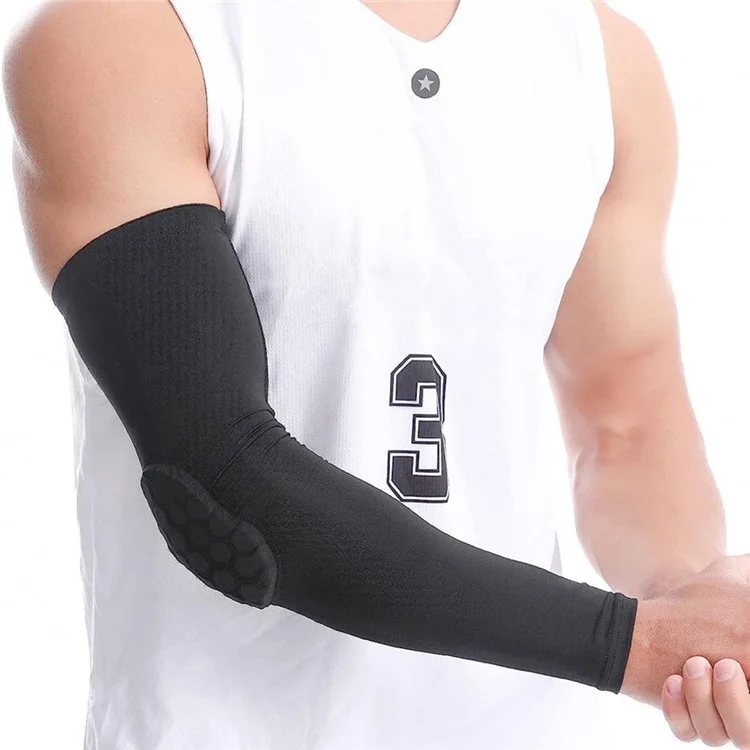 EL0038 Ellbogen Gepolsterte Protektorarm Sleeve Kompression Arm Protective Support Brace - Schwarz / XS