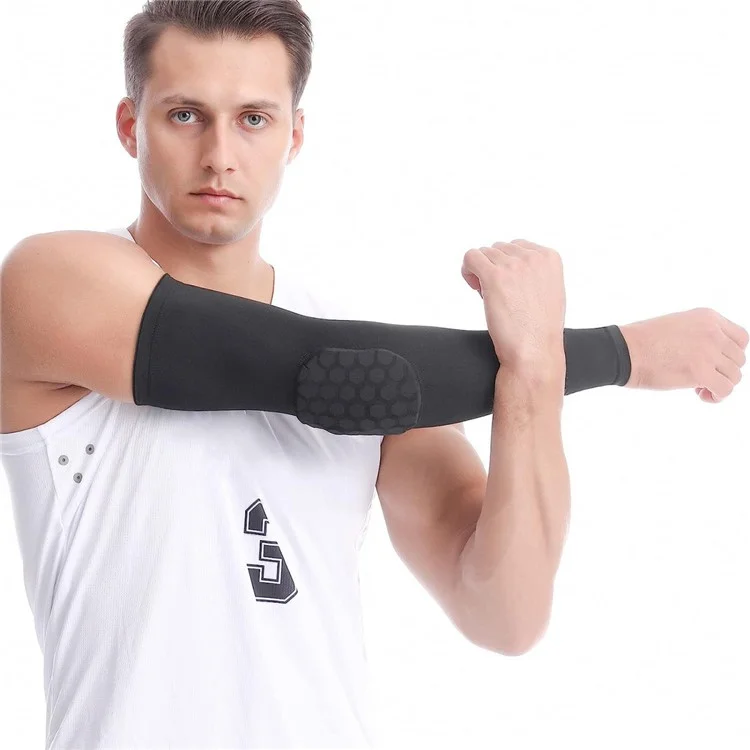 EL0038 Ellbogen Gepolsterte Protektorarm Sleeve Kompression Arm Protective Support Brace - Schwarz / XS
