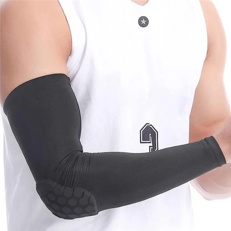 EL0038 Ellbogen Gepolsterte Protektorarm Sleeve Kompression Arm Protective Support Brace - Schwarz / XS