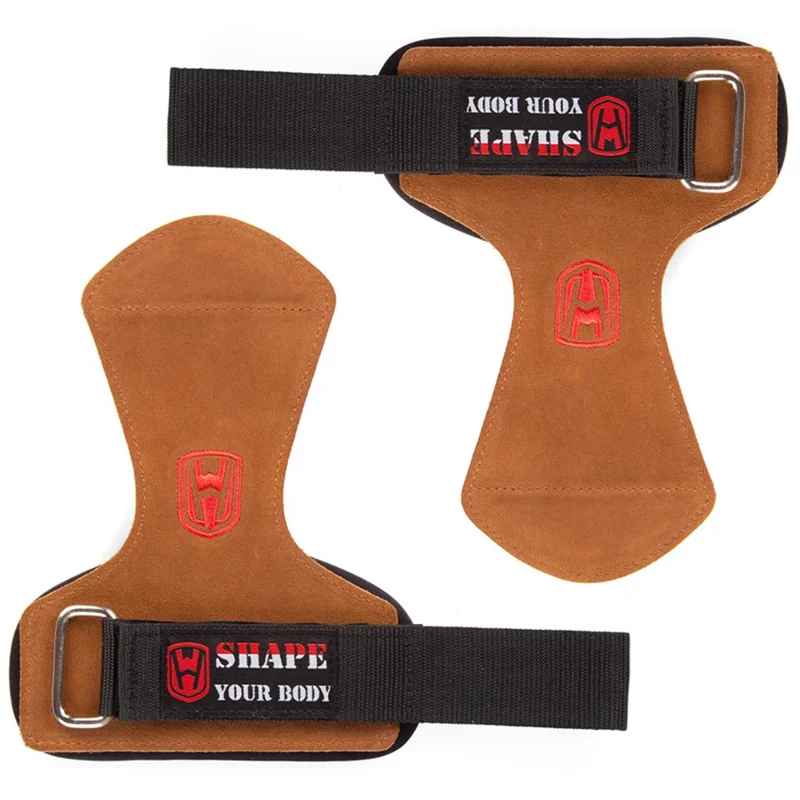 WOSWEIR HA0183 1 Pair Cowhide Leather Wrist Straps Grips Pads Weight Lifting Grips Deadlift Hand Protectors - Brown