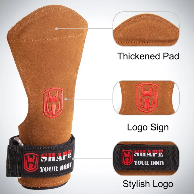 WOSWEIR HA0183 1 Pair Cowhide Leather Wrist Straps Grips Pads Weight Lifting Grips Deadlift Hand Protectors - Brown