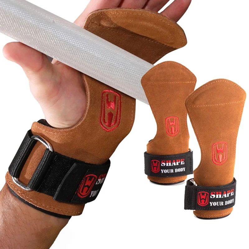 WOSWEIR HA0183 1 Pair Cowhide Leather Wrist Straps Grips Pads Weight Lifting Grips Deadlift Hand Protectors - Brown