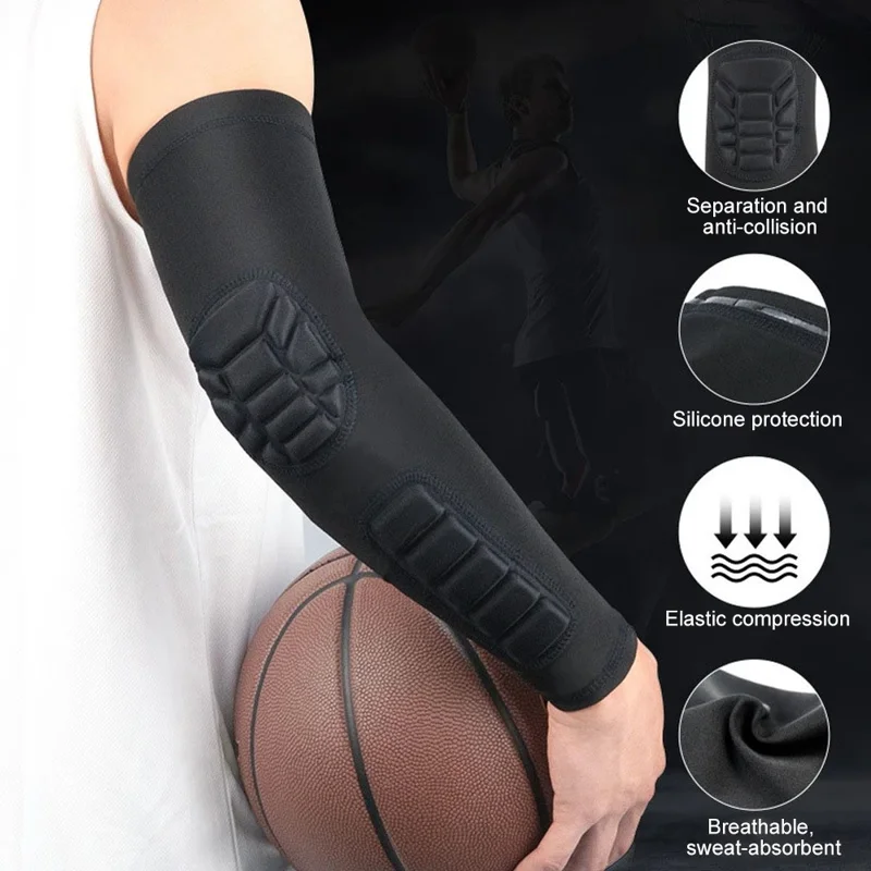HB011 1Pc Sports Elbow Sleeve Honeycomb Compression Arm Guard for Basketball Cycling Fitness - Red M