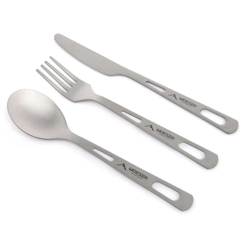 WIDESEA WSTT-121 Titanium Outdoor Camping Picnic Cutlery Set Knife Fork Spoon with Mesh Bag (BPA Free, No FDA)