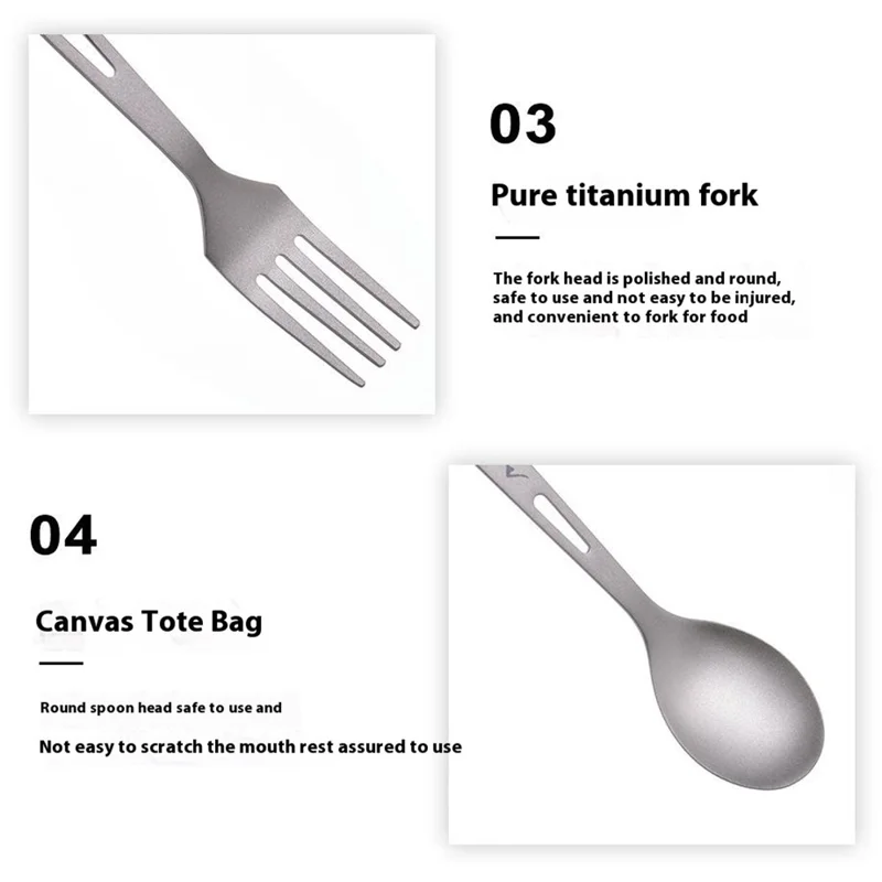WIDESEA WSTT-121 Titanium Outdoor Camping Picnic Cutlery Set Knife Fork Spoon with Mesh Bag (BPA Free, No FDA)