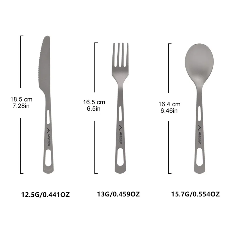WIDESEA WSTT-121 Titanium Outdoor Camping Picnic Cutlery Set Knife Fork Spoon with Mesh Bag (BPA Free, No FDA)