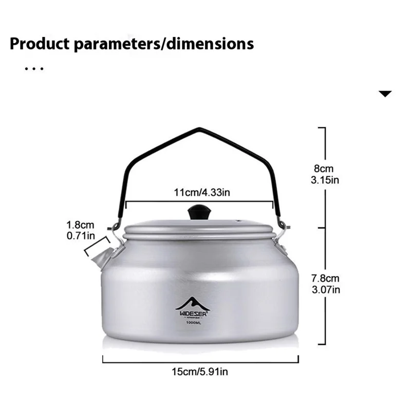 WIDESEA AKT-10 1L Outdoor Camping Kettle Lightweight Aluminum Teapot with Foldable Handle (BPA Free, No FDA)