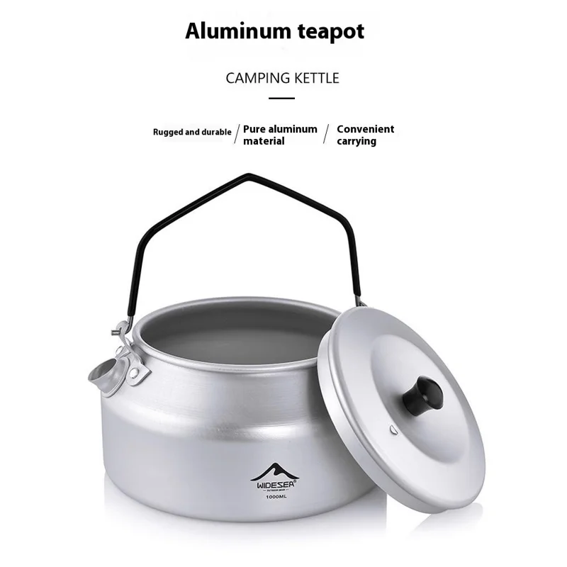 WIDESEA AKT-10 1L Outdoor Camping Kettle Lightweight Aluminum Teapot with Foldable Handle (BPA Free, No FDA)