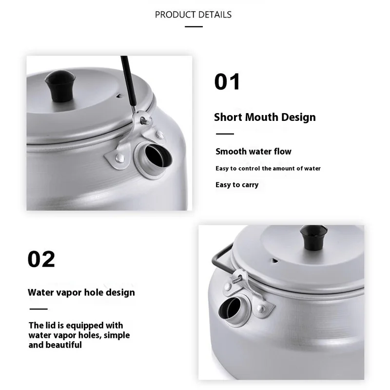WIDESEA AKT-10 1L Outdoor Camping Kettle Lightweight Aluminum Teapot with Foldable Handle (BPA Free, No FDA)