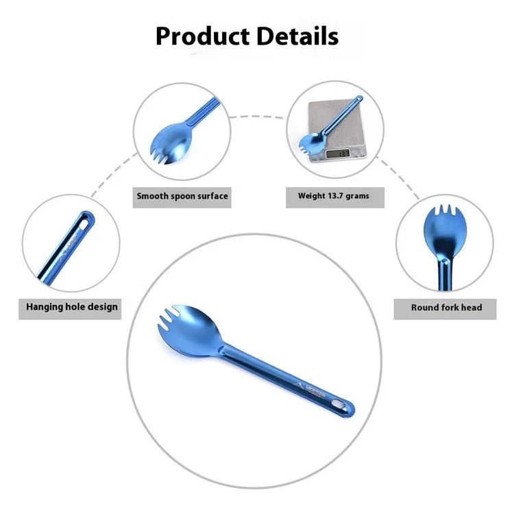 WIDESEA WSTT-117 2 In 1 Outdoor Camping Spoon Fork Pure Titanium Spork with Hanging Hole (BPA Free, No FDA)