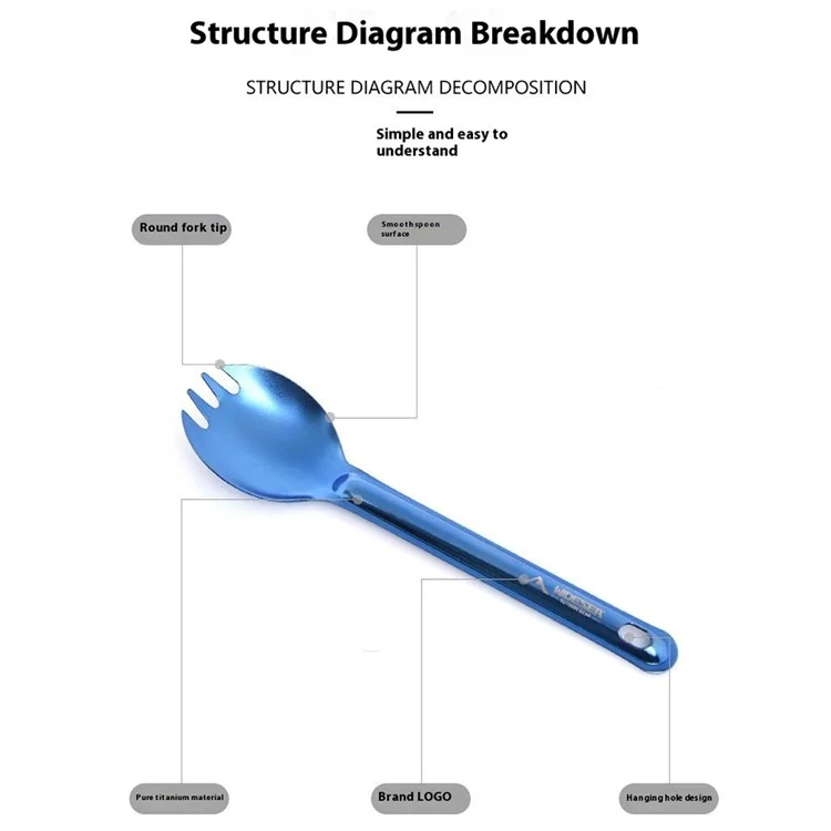 WIDESEA WSTT-117 2 In 1 Outdoor Camping Spoon Fork Pure Titanium Spork with Hanging Hole (BPA Free, No FDA)