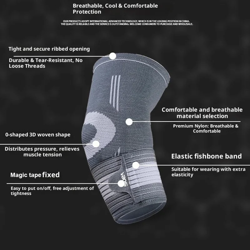VBOSI 4137V 1Pc 18-24cm Elbow Support Brace Compression Sleeve for Outdoor Sports Elbow Protector, M Size - Black