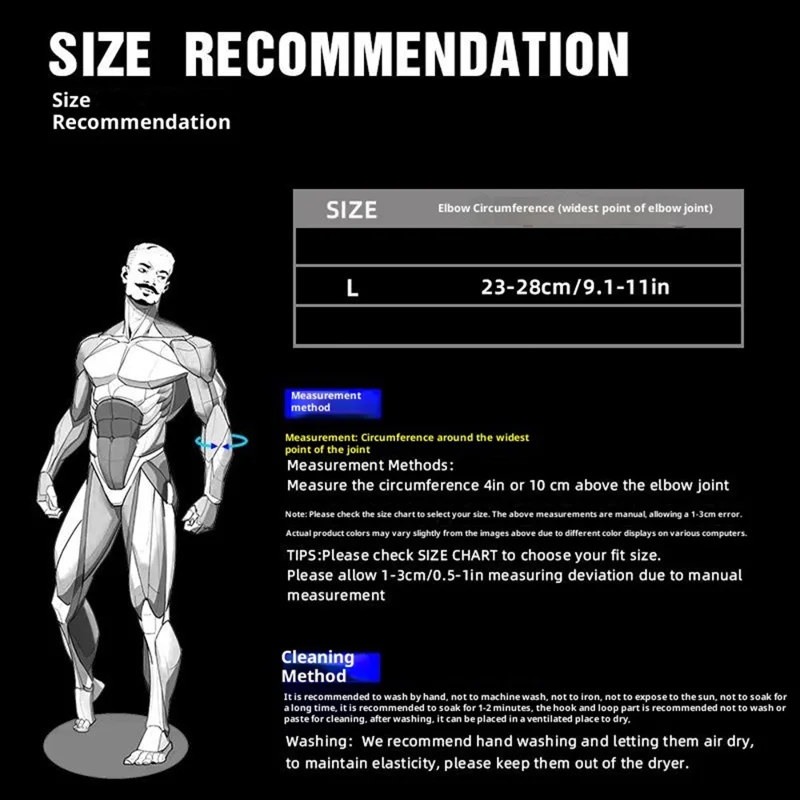 VBOSI 1287V 1PC Braccio Gomito L Taglia, 23-28cm Manica di Compressione per Artrite, Allenamenti, Riduce il Dolore Articolare - Blu