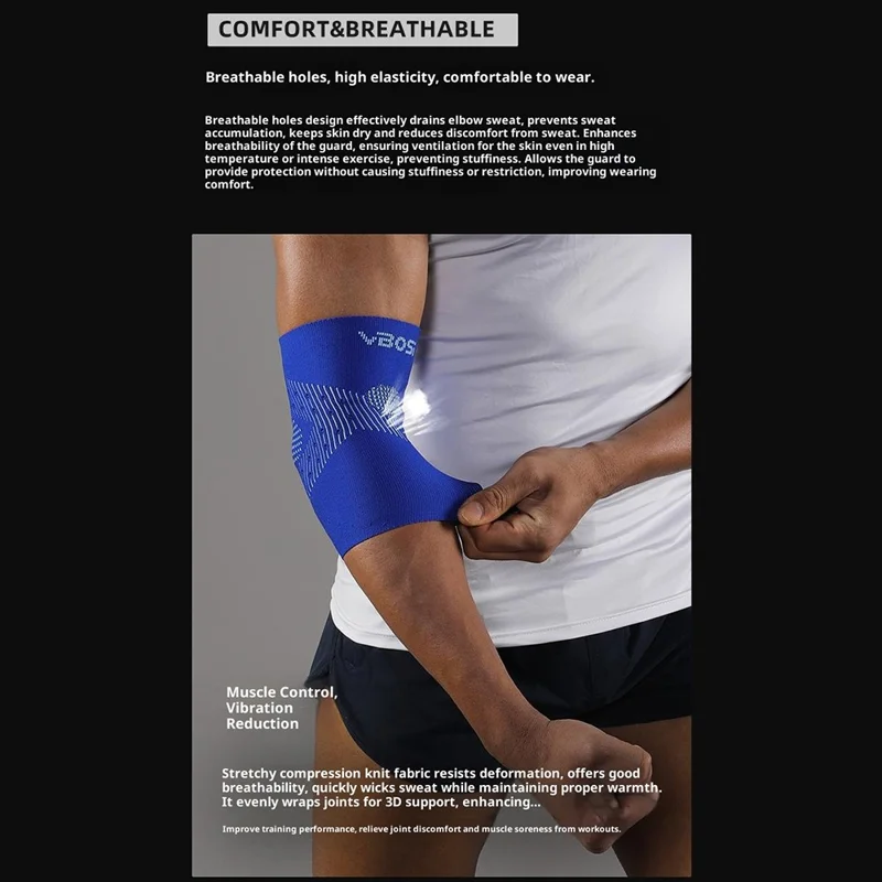 VBOSI 1287V 1PC Braccio Gomito L Taglia, 23-28cm Manica di Compressione per Artrite, Allenamenti, Riduce il Dolore Articolare - Blu