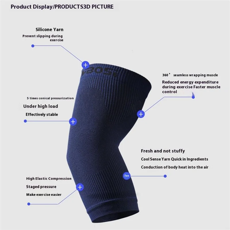 VBOSI 7977V 1PC Elbow Support Brace L Size, 28-32cm Sports Compression Sleeve Basketball Arm Protector - Dark Blue