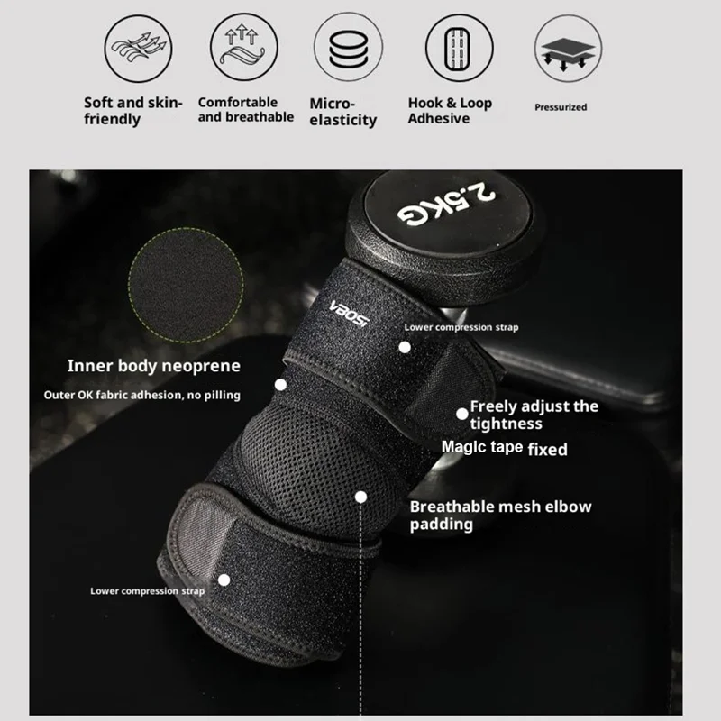 VBOSI 2338V 1Pc Adulte Soutien de Coude pour Entraînement de Basket-ball Protection des Articulations Manchon de Compression de Coude