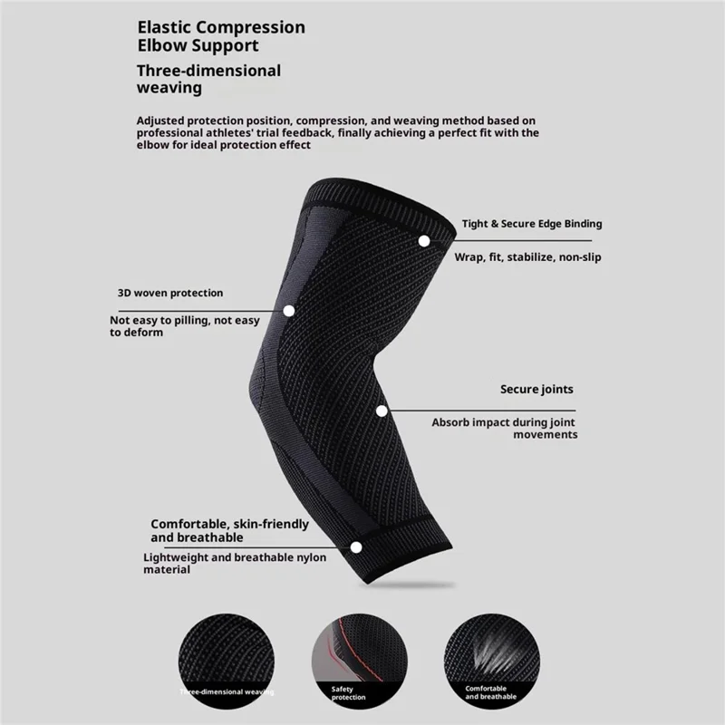 VBOSI 2437V 1PC Compression Elbow Sleeve M Size, 20-26cm Arm Guard Elbow Braces for Outdoor Sports - Black