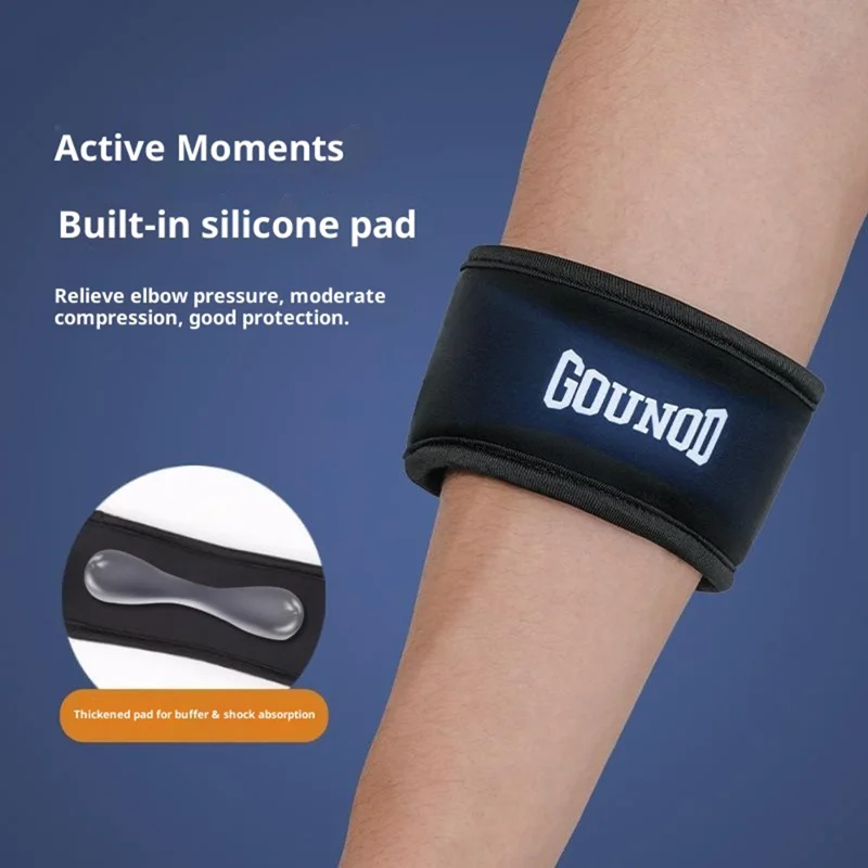 GOUNOD HS013 1 szt. Opaska na łokieć z regulowanym śrubokrętem do sprężania, opaska podpierająca ramię, opaska na łokieć z wbudowaną podkładką silikonową - Czarny M