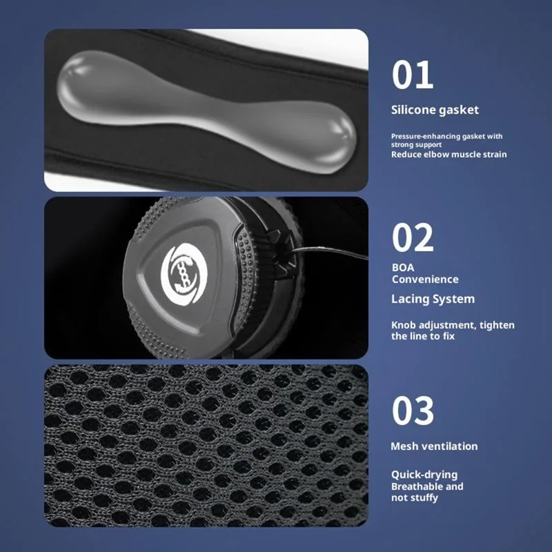 GOUNOD HS013 1 szt. Opaska na łokieć z regulowanym śrubokrętem do sprężania, opaska podpierająca ramię, opaska na łokieć z wbudowaną podkładką silikonową - Czarny M