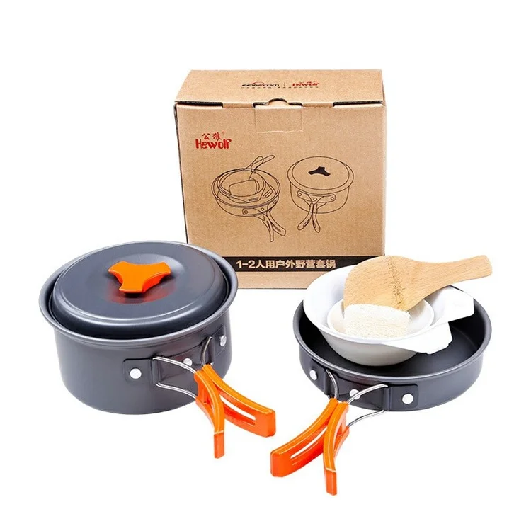 Hewolf HW-K1342 Portable Mango no Deslizante Cocina de Cocina Resistente a la Temperatura Conjunto de Utensilios Para Acampar Para 1-2 Personas