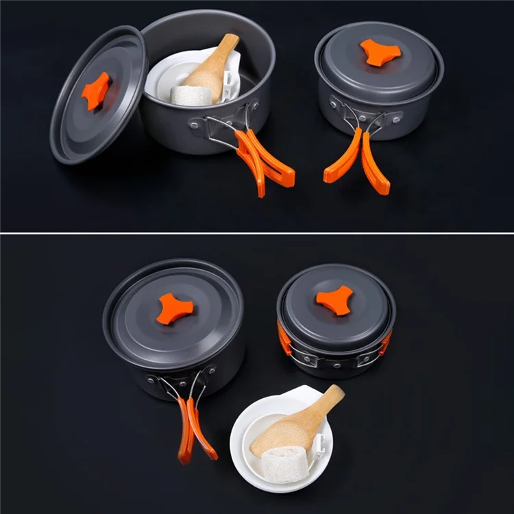 HEWOLF HW-K1344 Juego de Utensilios de Cocina Portátil y Antideslizante Resistente a la Temperatura para Camping para 2-3 Personas