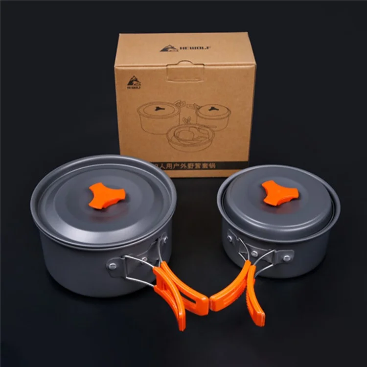 HEWOLF HW-K1344 Juego de Utensilios de Cocina Portátil y Antideslizante Resistente a la Temperatura para Camping para 2-3 Personas