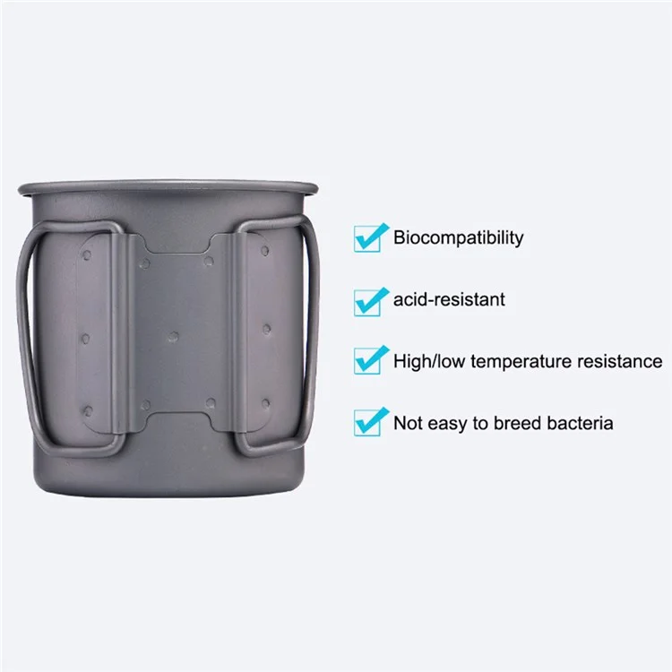 WIDESEA WSTT-375ML Tasse en alliage de titane ultra-légère 375 ml Mug à eau avec poignée pliable (Pas de certification FDA, sans BPA) pour le camping en plein air Pique-nique