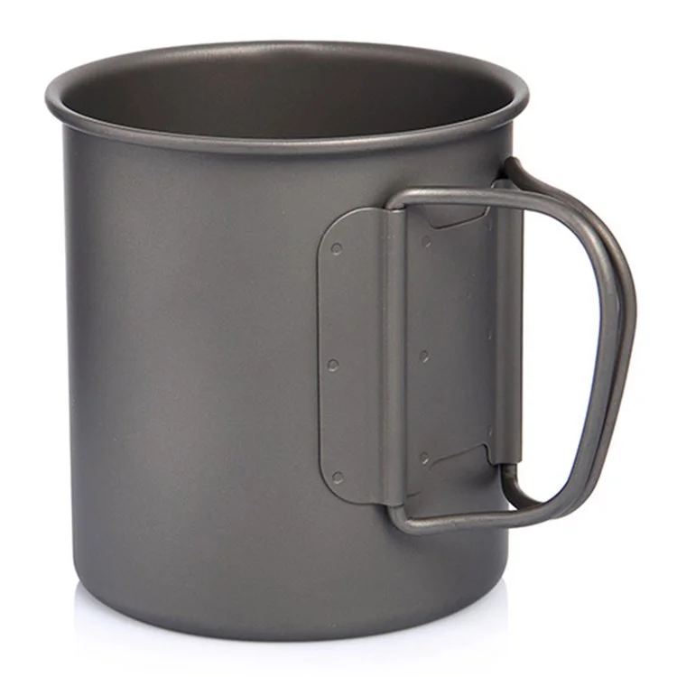 Winesea WSTT-375ML Ultralight Titanium Alloy Cup 375ml Water Tug Avec Poignée Pliable (pas de Certification Fda, Sans Bpa) Pour un Pique-nique de Camping en Plein Air