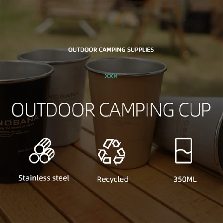 NOBANA 4PCS Tasses de Camping en Acier Inoxydable 304 sans BPA Non Certifié par la FDA, avec Sac de Rangement - Style Wilderness