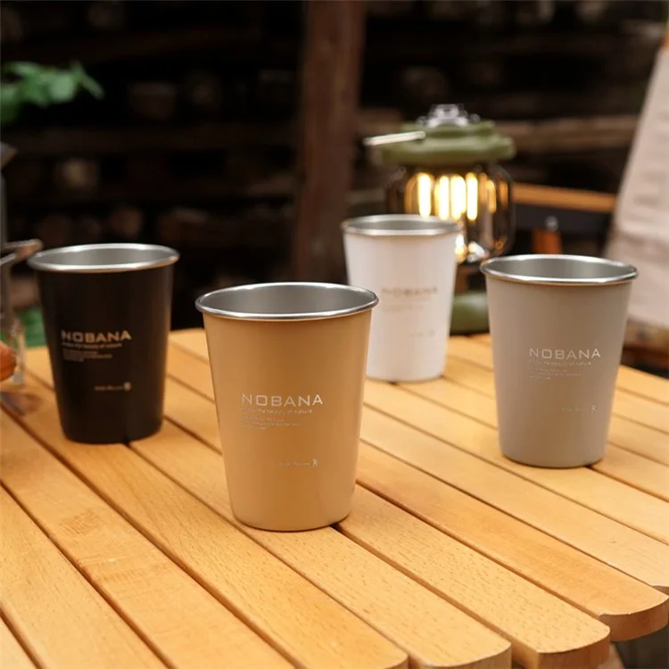 NOBANA 4PCS Tasses de Camping en Acier Inoxydable 304 sans BPA Non Certifié par la FDA, avec Sac de Rangement - Style Wilderness