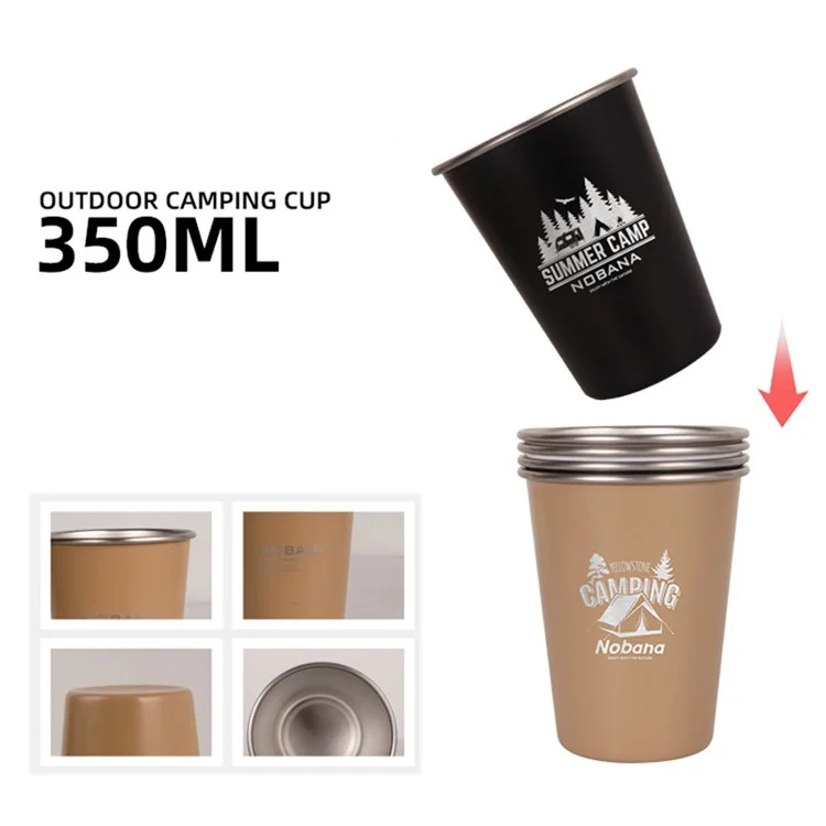 NOBANA 4PCS Tasses de Camping en Acier Inoxydable 304 sans BPA Non Certifié par la FDA, avec Sac de Rangement - Style Wilderness