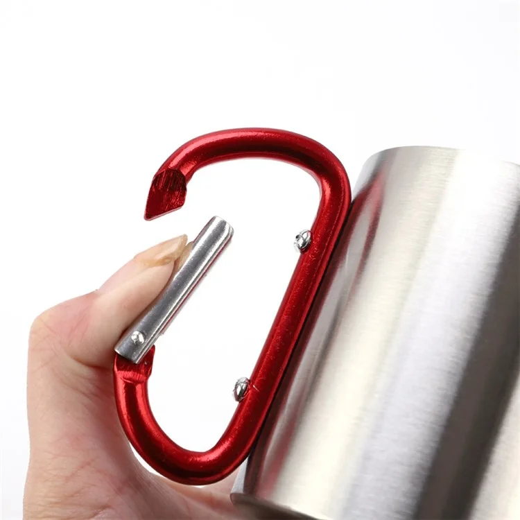 Caneca de Acero Inoxidável para Acampamento de 220ML, Portátil, Outdoor, Hiking, Xícara de Café, Xícara de Bebidas com Mosquetão (Sem Certificação FDA) - Prata
