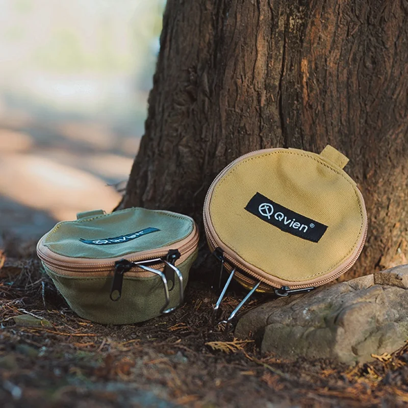 QVIEN Outdoor Camping Cutlery Bowl Storage Bag BBQ Picnic Travel Tableware Carrying Case - Verde