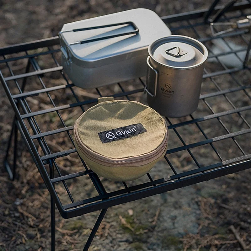 QVIEN Outdoor Camping Cutlery Bowl Storage Bag BBQ Picnic Travel Tableware Carrying Case - Verde