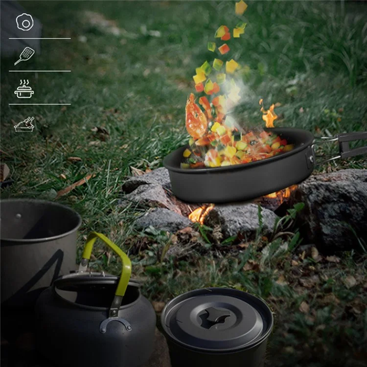 AOTU AT6384-2 Portable Handle Pan Outdoor Camping Picnic Pot Cookware Set for 2-3 People (No FDA, BPA-Free) - Orange